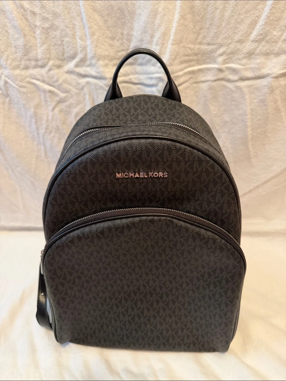 Michael Kors Dark Brown/Black MK Logo Backpack with Metallic Logo